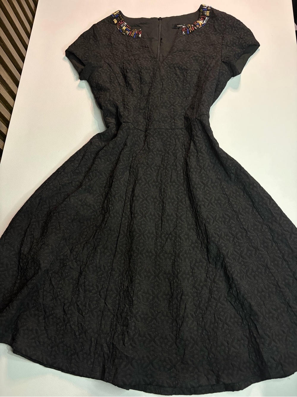 Nanette Lepore Black Beaded Neckline Fit & Flare Dress Petite 2p